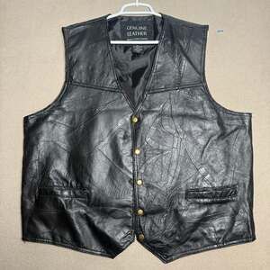 Navarre Leather Company Men's Black Patchwork Genuine Leather Biker Vest 2X